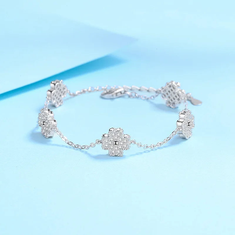 Silver Five-Flower, Four-Leaf Clover Chain
