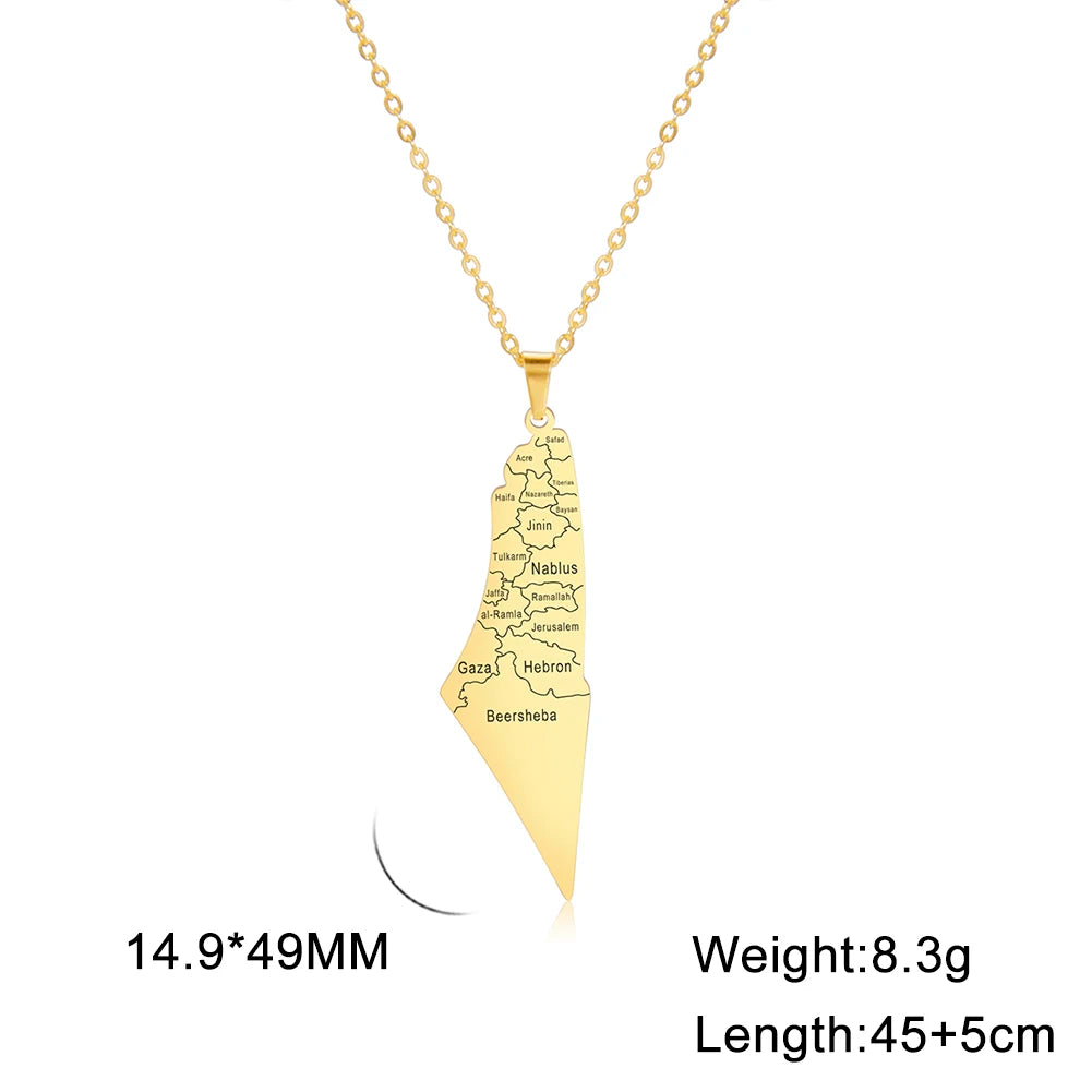 Cazador Israel Palestine Map Pendant Necklace Country Geography Stainless Steel Chain Necklaces for Women Jewelry Gift Wholesale