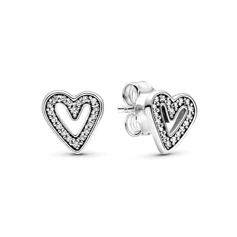 New 925 Silver Earring Shaped Circle Pearls Drop Earring Sparkling Bow Stud Earrings PandKK Original For Women Gift Fine Jewelry