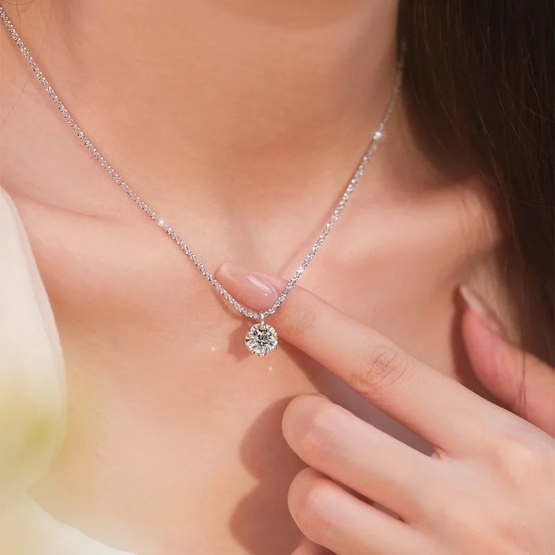 TEN CARATS 1-2CT Women's Necklace Super Sparkly D Color VVS1 Moissanite Pendant S925 sterling silver chain plated 18K white gold