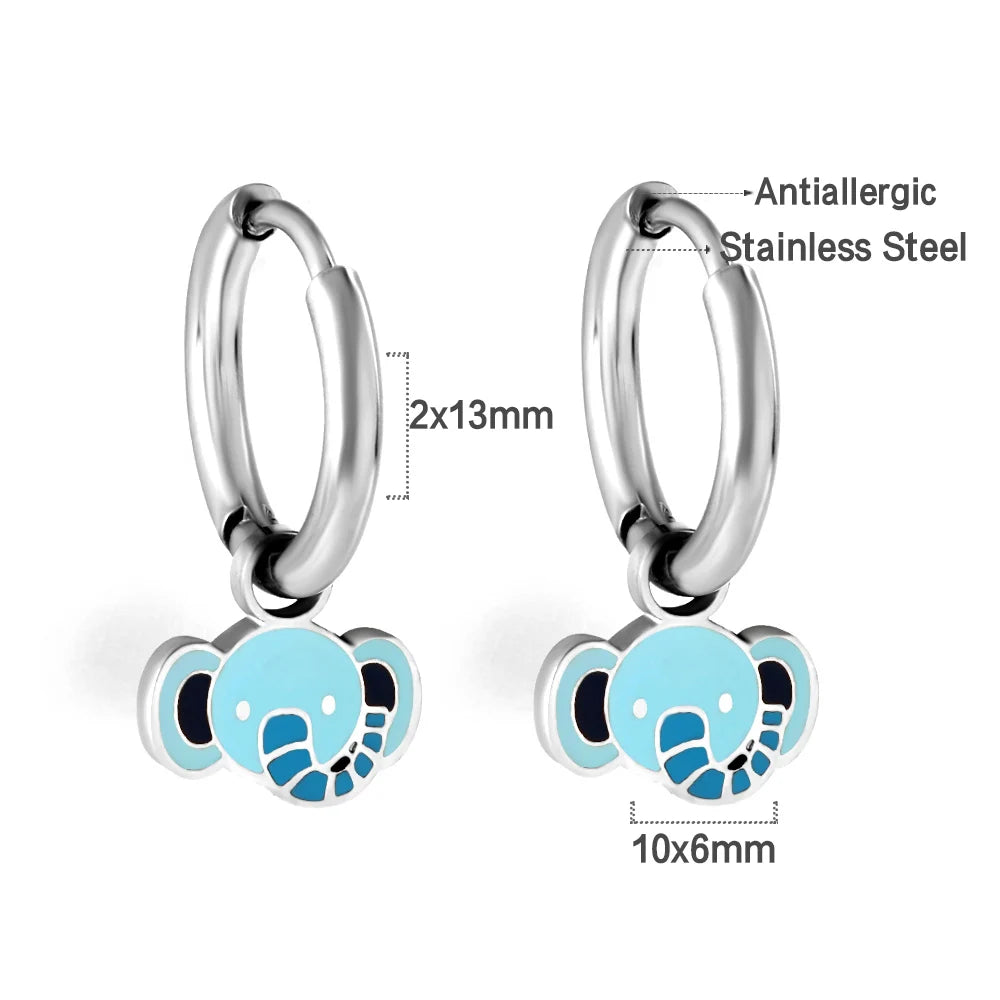 ASONSTEEL Kawaii Animal Panda Dinosaur Frog Elephant Hoop Earrings For Girl Women Stainless Steel Cute Cartoon Ear Jewelry Gifts