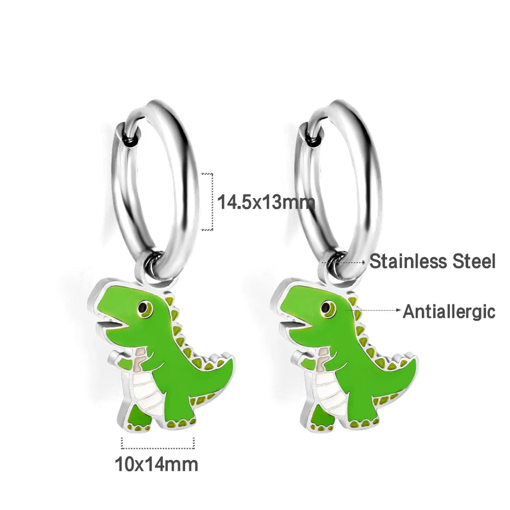 ASONSTEEL Kawaii Animal Panda Dinosaur Frog Elephant Hoop Earrings For Girl Women Stainless Steel Cute Cartoon Ear Jewelry Gifts