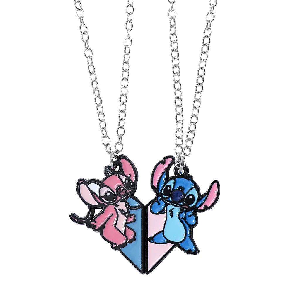 Disney-Stitch Heart Necklace for Couple, Gold and Silver Color, Angel and Stitch, Cute Style , Jewelry Pendant, Gift for Girl, 1