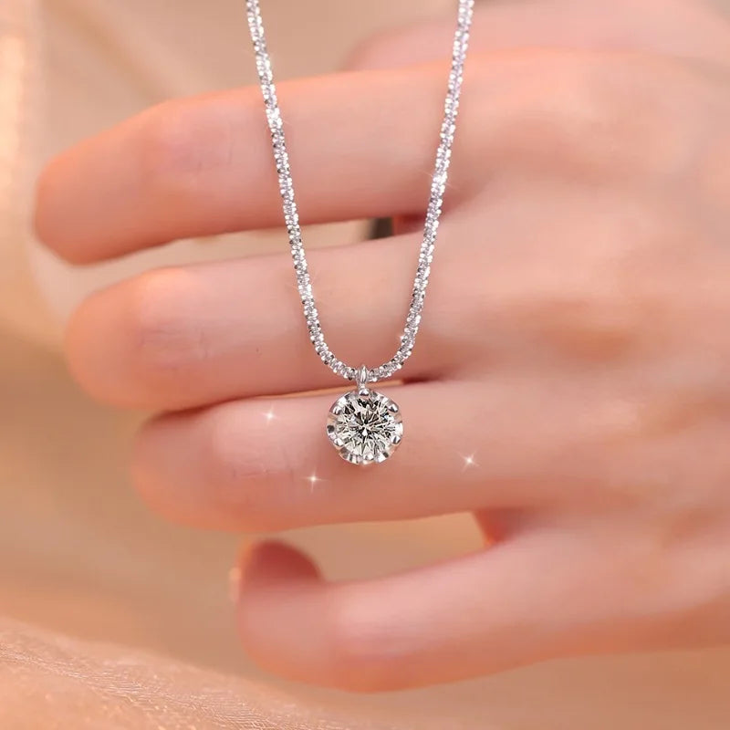 TEN CARATS 1-2CT Women's Necklace Super Sparkly D Color VVS1 Moissanite Pendant S925 sterling silver chain plated 18K white gold
