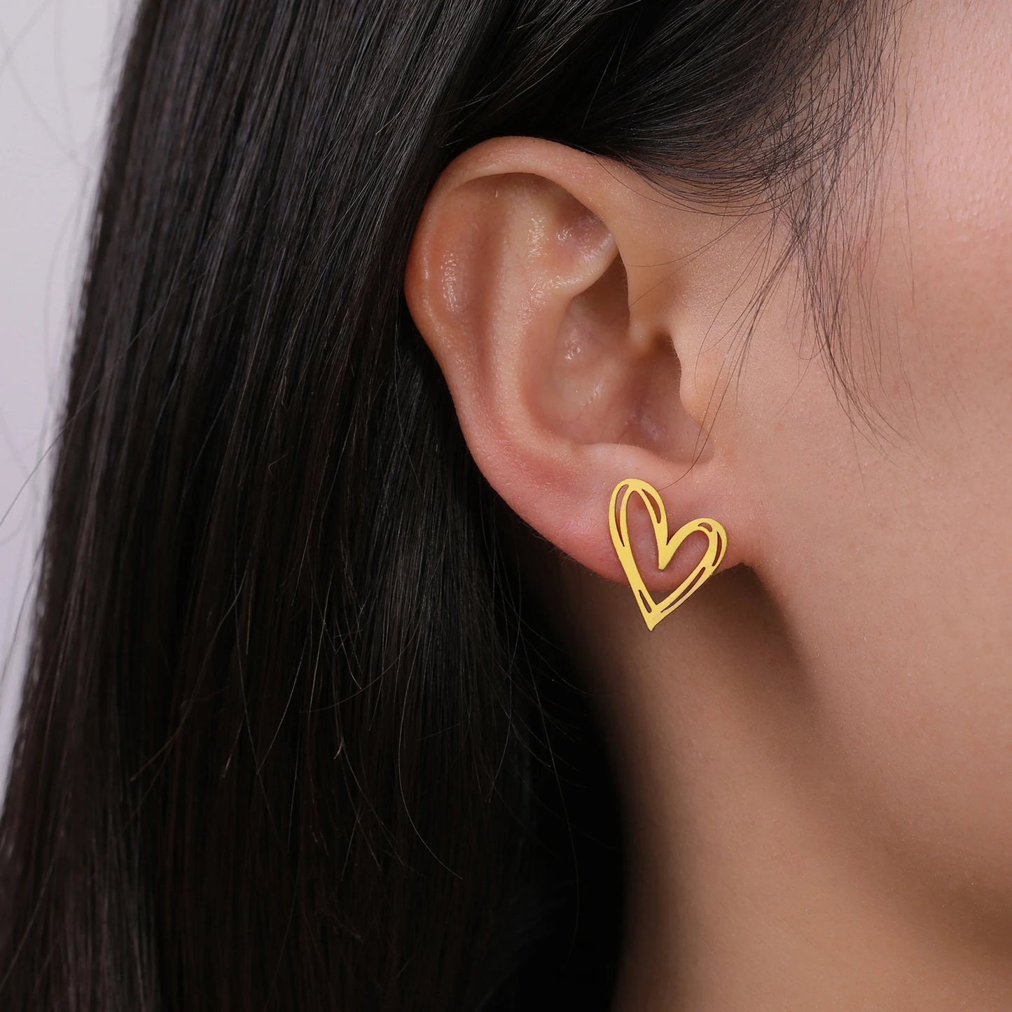Lucktune Heart Stud Earrings Women Stainless Steel aros mujer Love Cutout Piercing Earrings Trend 2025 Kpop Jewelry Gift New