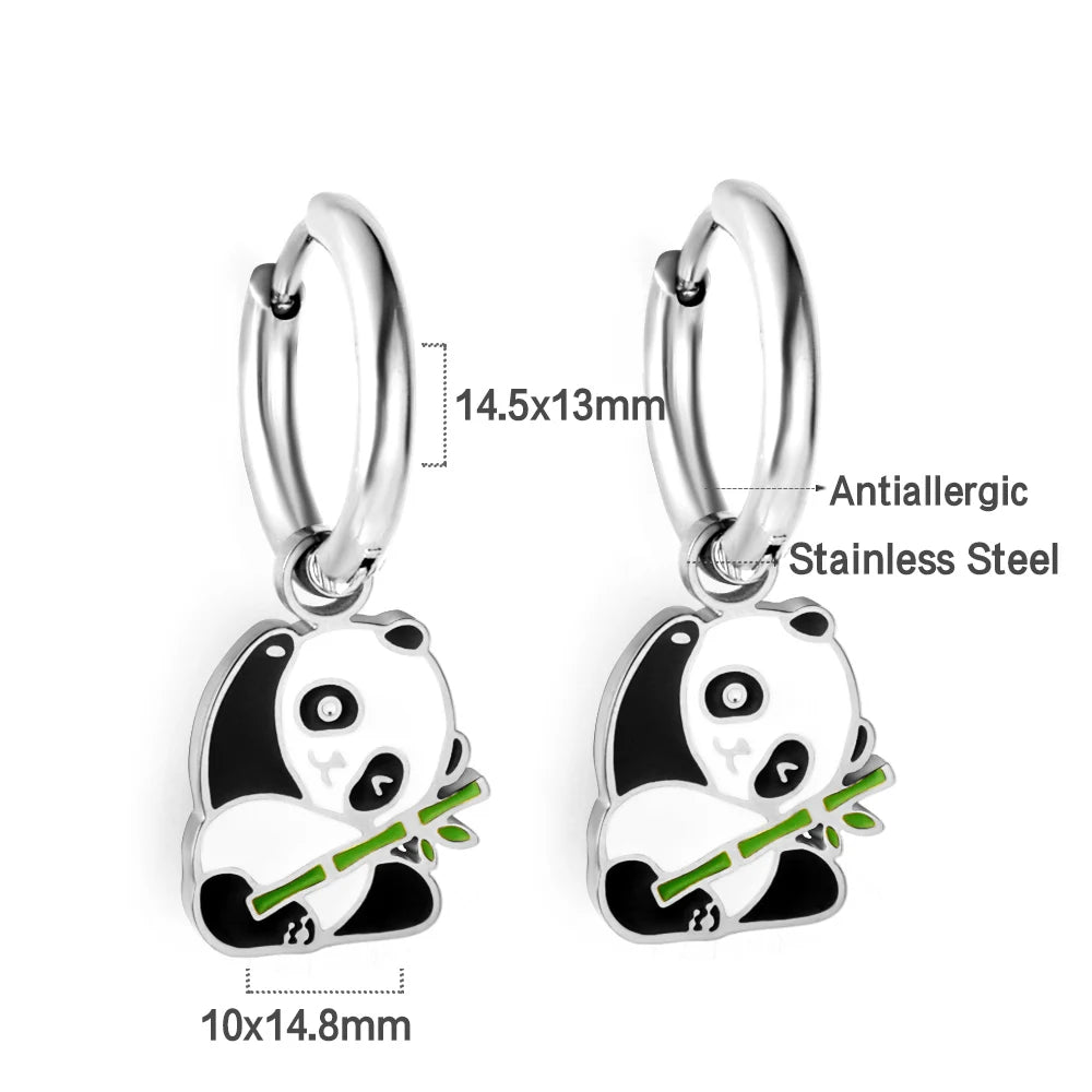 ASONSTEEL Kawaii Animal Panda Dinosaur Frog Elephant Hoop Earrings For Girl Women Stainless Steel Cute Cartoon Ear Jewelry Gifts
