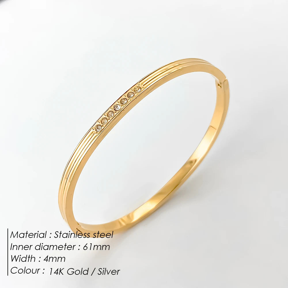 Stainless Steel Shiny Rhinestone Bangle