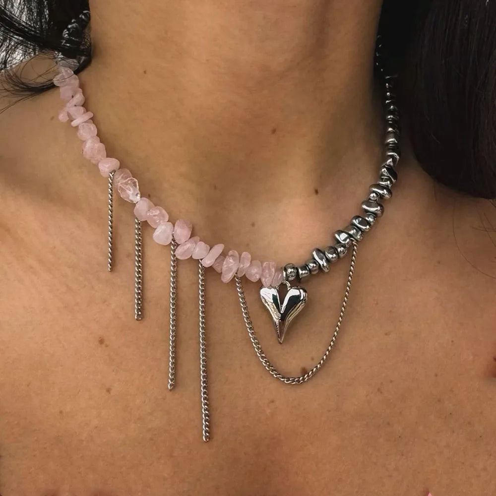 Pink Stone Heart Necklace