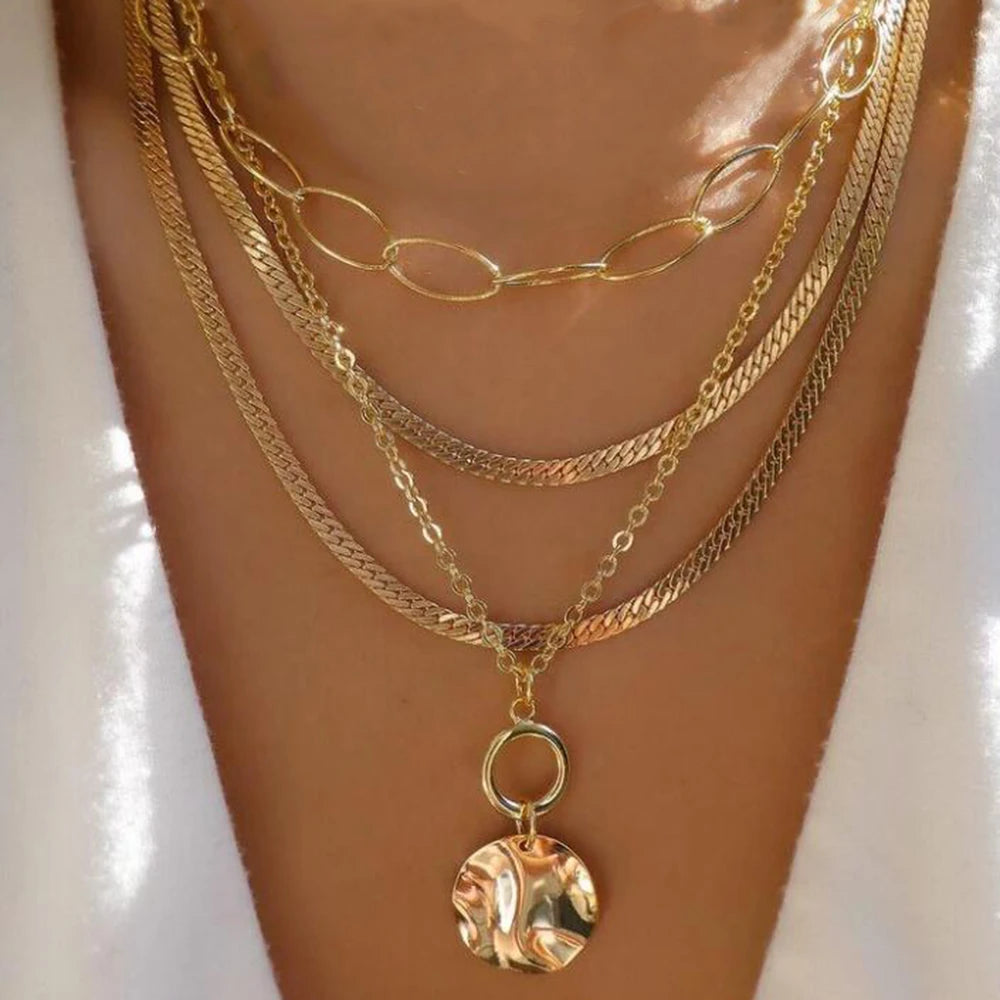 5pcs/Set Simple Braided Bead Chain Necklaces, Gold Tone, Layered Pendant Necklace Set For Women Daily And Party Wear