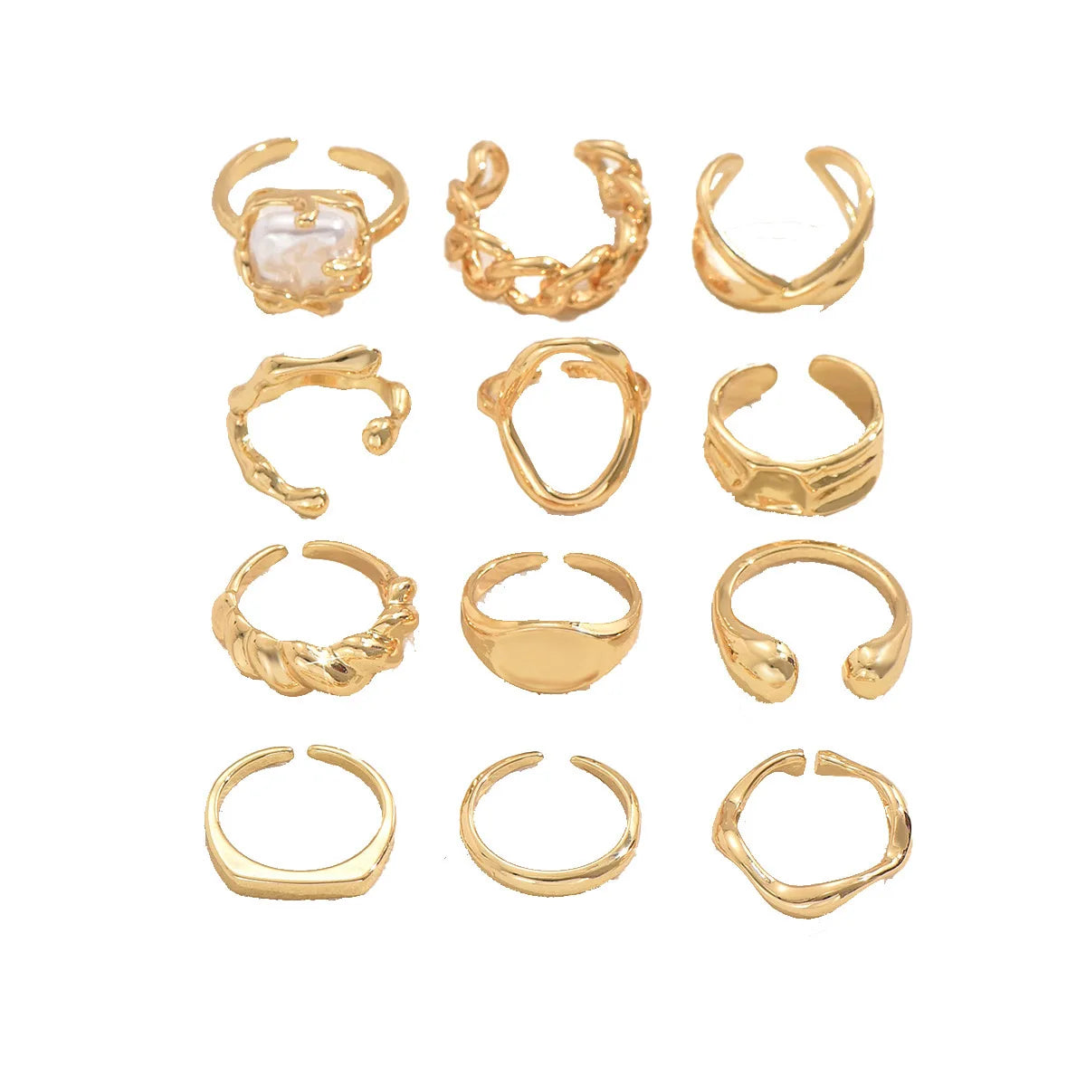 Geometric Pearl / Stone Ring Sets