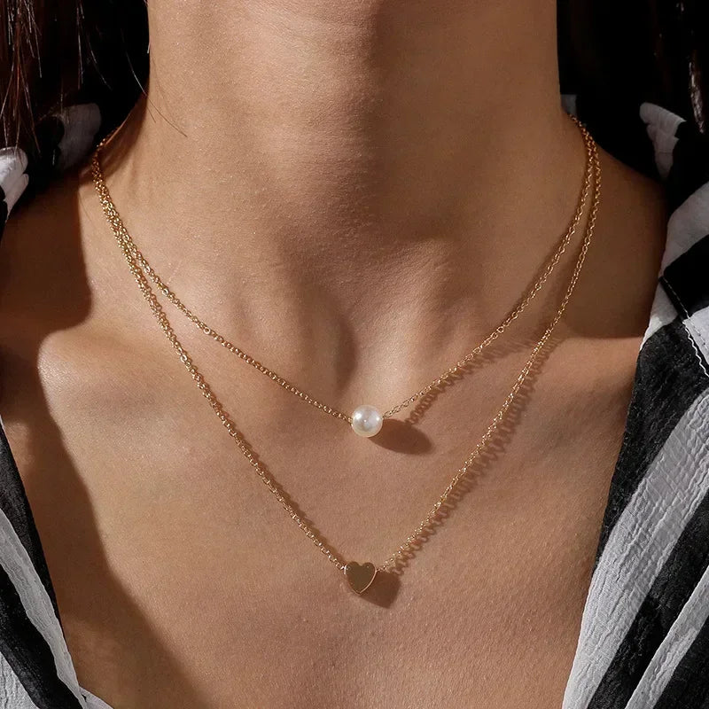 2025 New Women's Pearl Necklace Kpop Gold Color Beads Pendant Necklaces Goth Double Layer Chain Choker for Women Fashion Jewelry