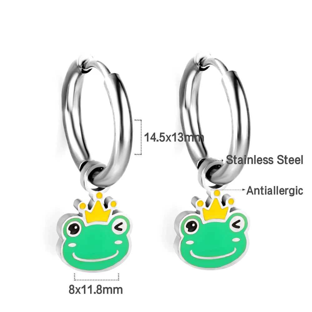 ASONSTEEL Kawaii Animal Panda Dinosaur Frog Elephant Hoop Earrings For Girl Women Stainless Steel Cute Cartoon Ear Jewelry Gifts