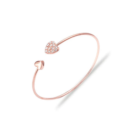Adjustable Crystal Double Heart Bow Cuff Opening Bracelet