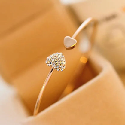 Adjustable Crystal Double Heart Bow Cuff Opening Bracelet