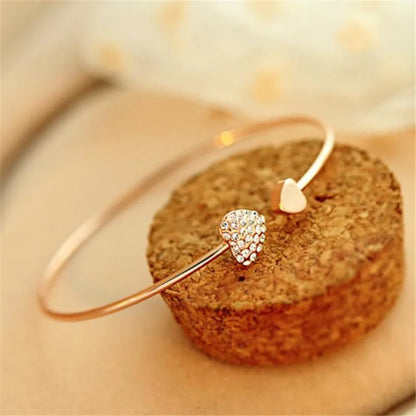 Adjustable Crystal Double Heart Bow Cuff Opening Bracelet