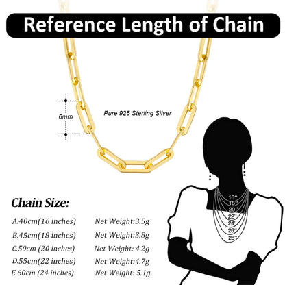 ORSA JEWELS Genuine 925 Sterling Silver Paperclip Neck Chain 6/9.3/12mm Basic Link Chain Necklace for Men Women Jewelry SC39