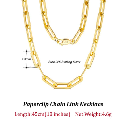 ORSA JEWELS Genuine 925 Sterling Silver Paperclip Neck Chain 6/9.3/12mm Basic Link Chain Necklace for Men Women Jewelry SC39