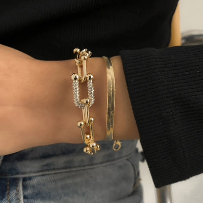 2 Piece Stacking U Link Crystal Bracelet Set