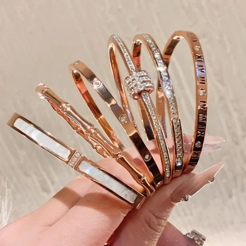 Zircon Titanium Rose Gold Bangles