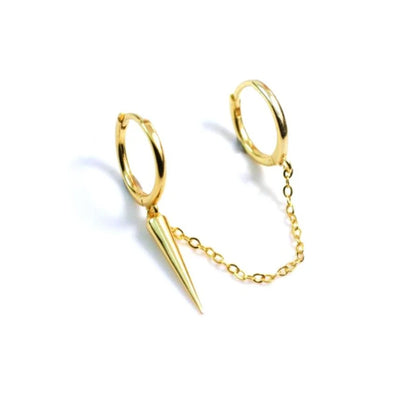 Gold Silver Color Plated Double Hole Link Chain Circle Hoop Earrings Zircon Star Lightning Eye Pendant Huggie Piercing Earring