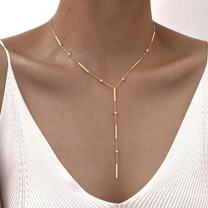 Beaded Long Chain Y Shape Necklace For Women, Minimalist Drop Bar Pendant Choker Necklaces, Clavicle Chain Jewelry