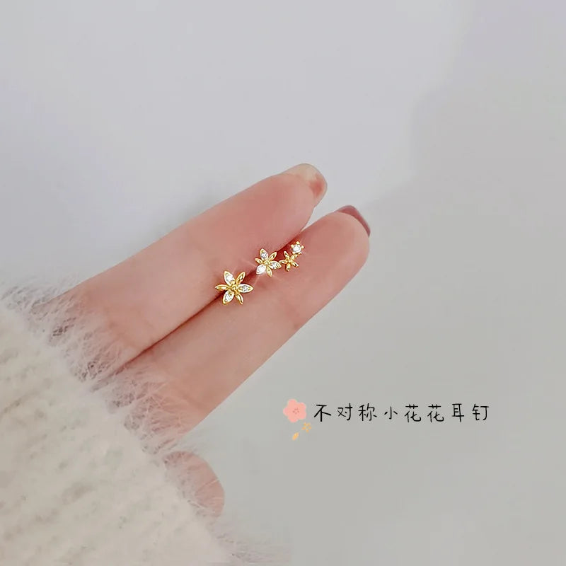 Tibetan Silver Korea Exquisite Curved Shiny Zircon Wheat Stud Earrings for Women Sweet Romantic Wedding Pendiente Plata Jewelry
