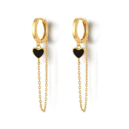 Gold Silver Color Plated Double Hole Link Chain Circle Hoop Earrings Zircon Star Lightning Eye Pendant Huggie Piercing Earring
