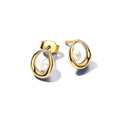 New 925 Silver Earring Shaped Circle Pearls Drop Earring Sparkling Bow Stud Earrings PandKK Original For Women Gift Fine Jewelry