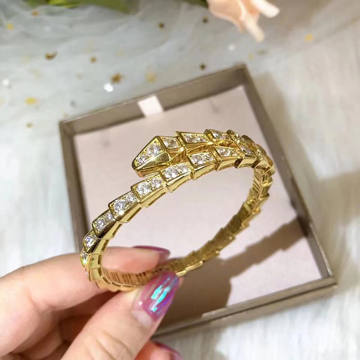 Snake Bone Cubic Zirconia Open Bracelets
