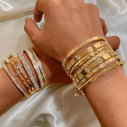 Stainless Steel Shiny Rhinestone Bangle
