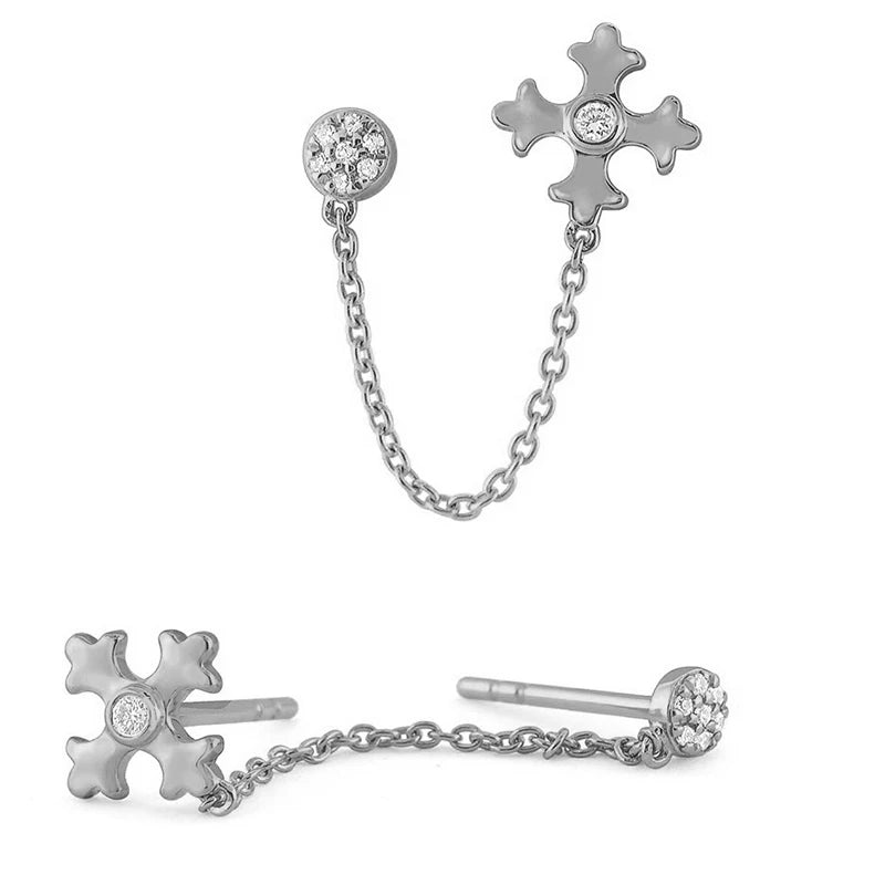 Gold Silver Color Plated Double Hole Link Chain Circle Hoop Earrings Zircon Star Lightning Eye Pendant Huggie Piercing Earring
