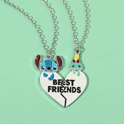 Disney-Stitch Heart Necklace for Couple, Gold and Silver Color, Angel and Stitch, Cute Style , Jewelry Pendant, Gift for Girl, 1