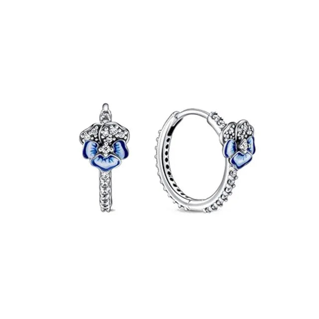 925 Silver Hoop Infinite Love Earrings Blue Flower White Stone Golden Round Heart Shape Pendant Earrings For Women DIY Jewelry