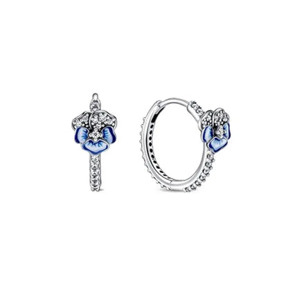 925 Silver Hoop Infinite Love Earrings Blue Flower White Stone Golden Round Heart Shape Pendant Earrings For Women DIY Jewelry