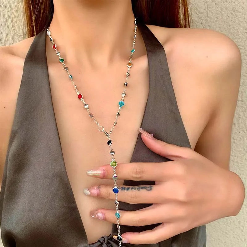 Colorful Crystal Tassel Necklace