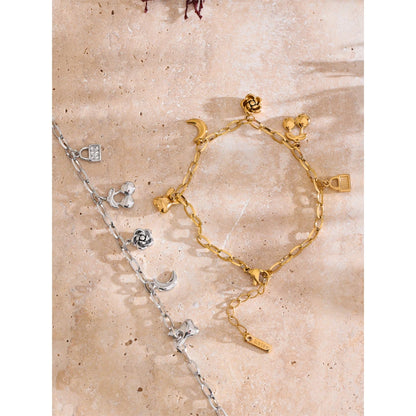 Flower Cherry Moon Drop Chain Bracelet