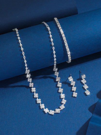 2025 heißer Verkauf Versilbert Zirkonia Schmuck-Set Hohe Qualität Luxus Halskette Ohrringe Und Armband 3 Stück Schmuck Frau Set