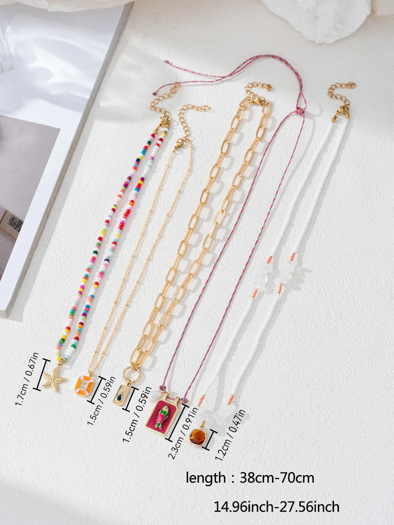 5PCS Charm Bohemian Sea Star Pendant Irregular Gravel Beads Clavicle Chain Women's Necklace Holiday Jewelry Accessories