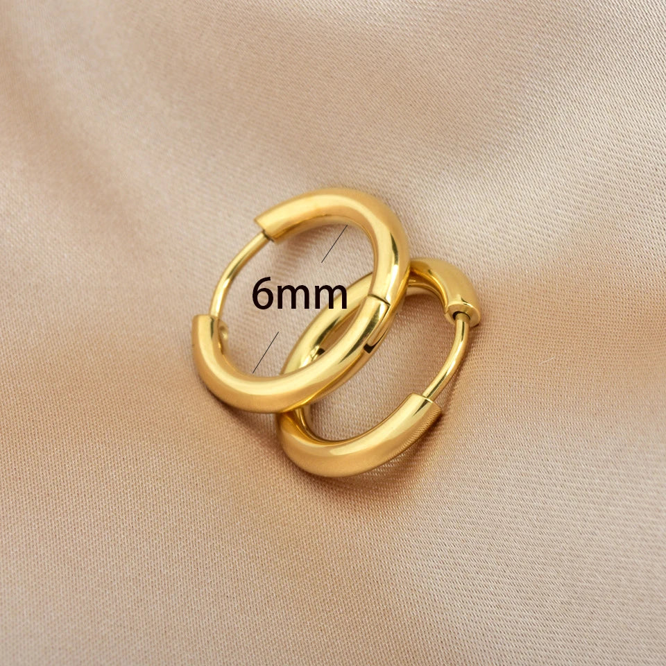 2PCS Tiny Stainless Steel Huggie Small Hoop Earrings For Women Round Circle Punk Unisex Rock Earring Cartilage Piercing Jewelry