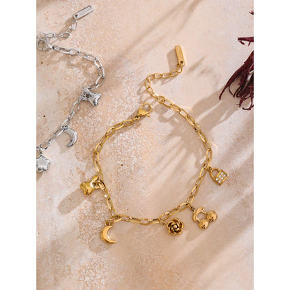 Flower Cherry Moon Drop Chain Bracelet