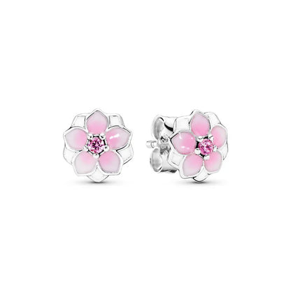 New 925 Silver Earring Shaped Circle Pearls Drop Earring Sparkling Bow Stud Earrings PandKK Original For Women Gift Fine Jewelry