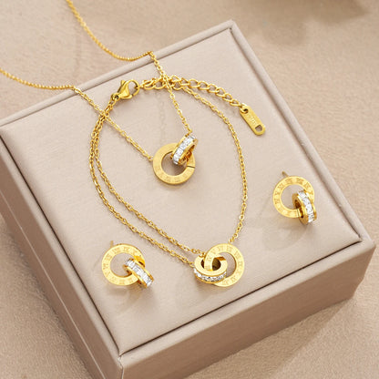 Four Piece Stainless Steel Crystal Necklace, Bracelet & Earrings Set