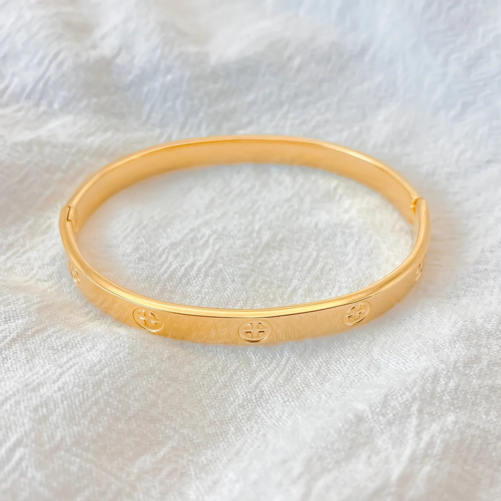 Stainless Steel Gold Plated Cuff Cross Bracelet Bangles
