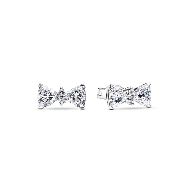 New 925 Silver Earring Shaped Circle Pearls Drop Earring Sparkling Bow Stud Earrings PandKK Original For Women Gift Fine Jewelry