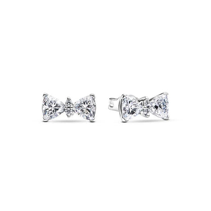 New 925 Silver Earring Shaped Circle Pearls Drop Earring Sparkling Bow Stud Earrings PandKK Original For Women Gift Fine Jewelry
