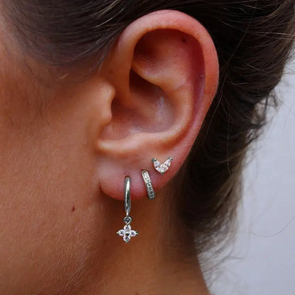 New Design Stainless Steel Cubic Zirconia Chain Hoop Earring For Women Star Moon Pendant Cartilage Earring Piercing Jewelry
