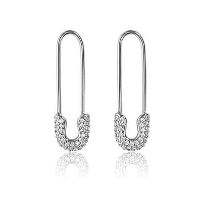 Gold Silver Color Plated Double Hole Link Chain Circle Hoop Earrings Zircon Star Lightning Eye Pendant Huggie Piercing Earring