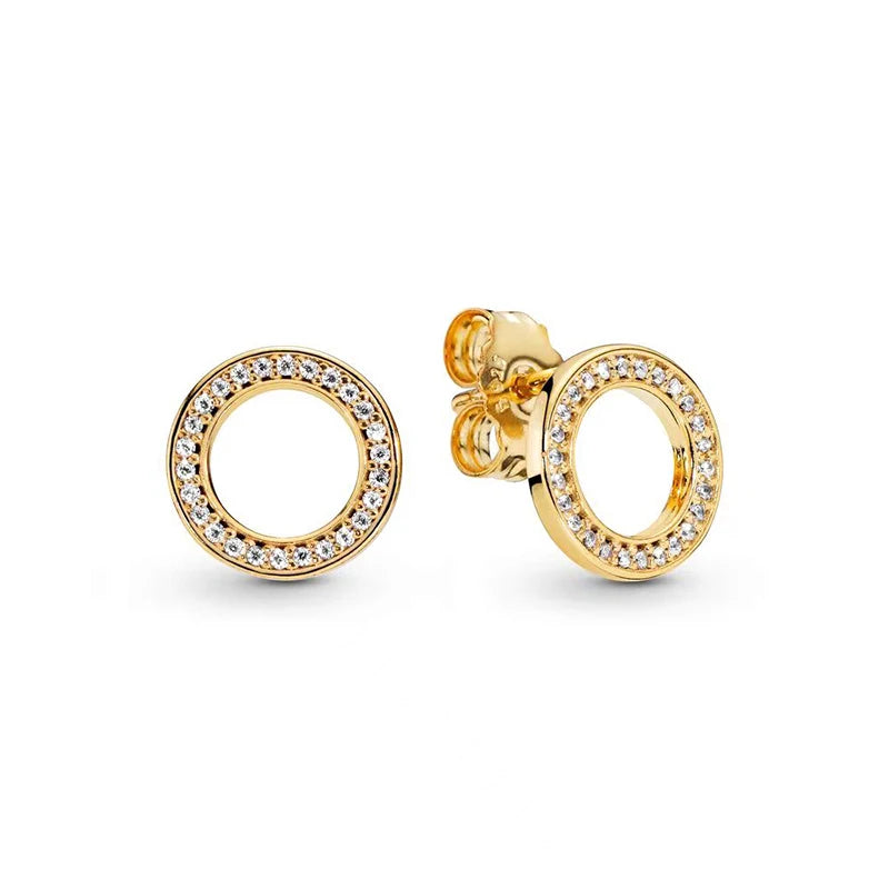 New 925 Silver Earring Shaped Circle Pearls Drop Earring Sparkling Bow Stud Earrings PandKK Original For Women Gift Fine Jewelry