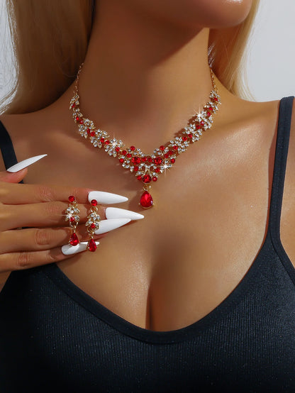Ensemble de bijoux en cristal rouge goutte d'eau pour femme, collier et boucles d'oreilles de luxe, ensemble de 2 pièces, ensemble de bijoux de mariée, mariage, offre spéciale 2025