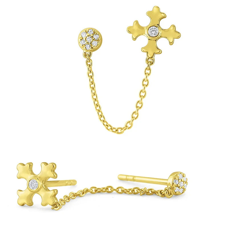 Gold Silver Color Plated Double Hole Link Chain Circle Hoop Earrings Zircon Star Lightning Eye Pendant Huggie Piercing Earring